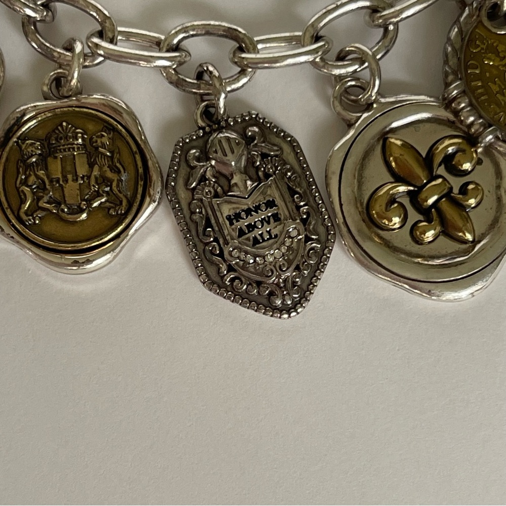 VINTAGE BRIGHTON Bracelet: Devotion Shield Silver & Gold Charm Bracelet RETIRED - Picture 3 of 7